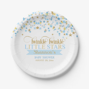 Twinkle Little Stars Baby Twin Boys Blue Gold Paper Plate
