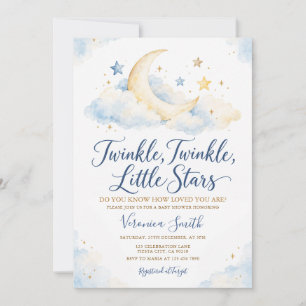 Twinkle Little Stars Blue Moon Cloud Baby Shower Invitation