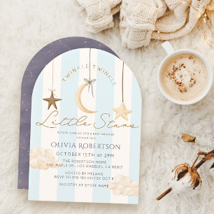Twinkle Little Stars Blue Stripes Twin Baby Shower Invitation