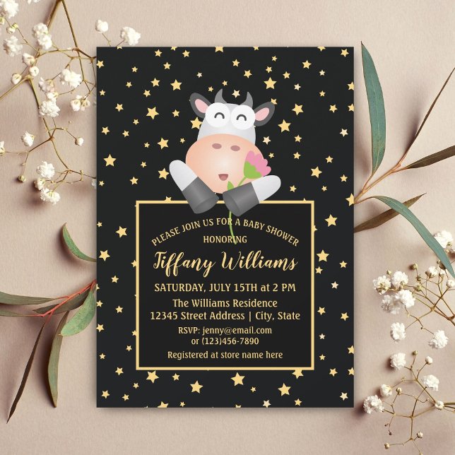 Twinkle Little Stars Cute Cow Baby Shower Invitation (Creator Uploaded)