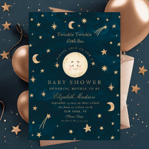 Twinkle Little Stars Cute Moon  Baby Shower  Invitation