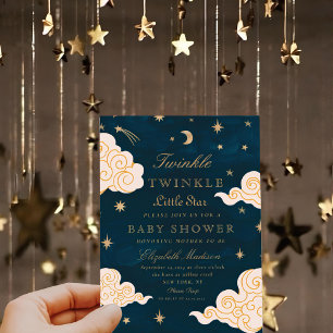 Twinkle Little Stars Cute Moon Baby Shower Invitation