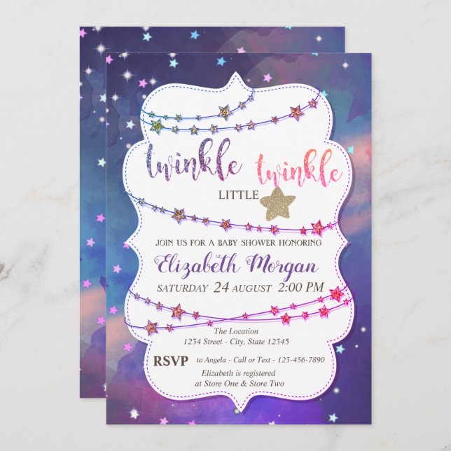 Twinkle Little Stars Paint Splash Baby Shower Invitation (Front/Back)