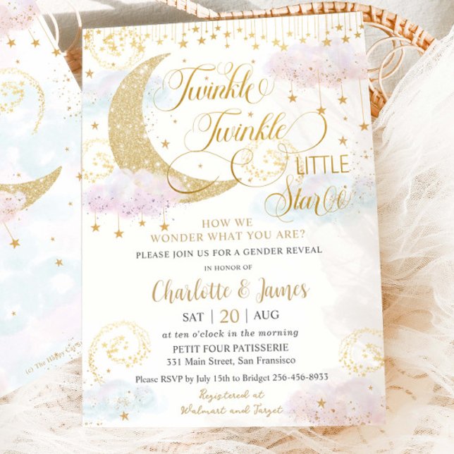 Twinkle Little Stars Pink Gender Reveal Shower Invitation (Creator Uploaded)