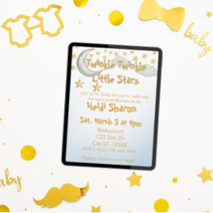 Twinkle Little Stars, twin baby shower Invitation