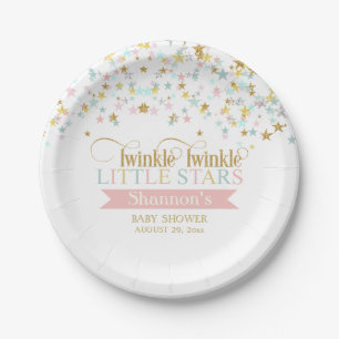 Twinkle Little Stars Twins Baby Shower Any Colour Paper Plate