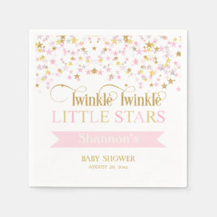 Twinkle Little Stars Twins Baby Shower Pink Gold Napkin