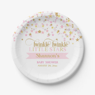 Twinkle Little Stars Twins Baby Shower Pink Gold Paper Plate