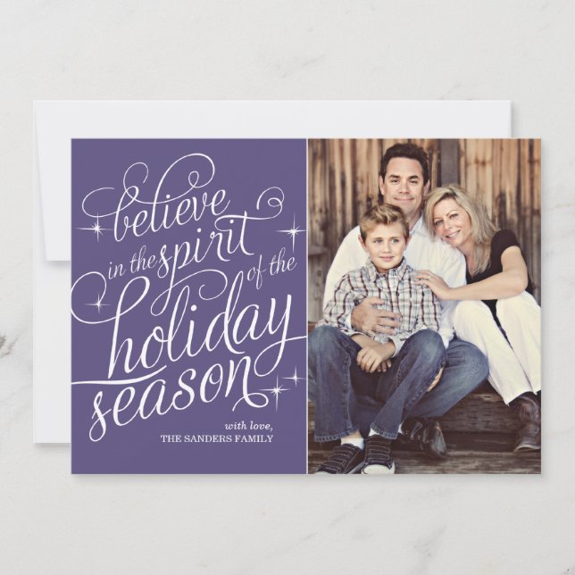 Twinkle Majestic Script Holiday Photo Card (Front)