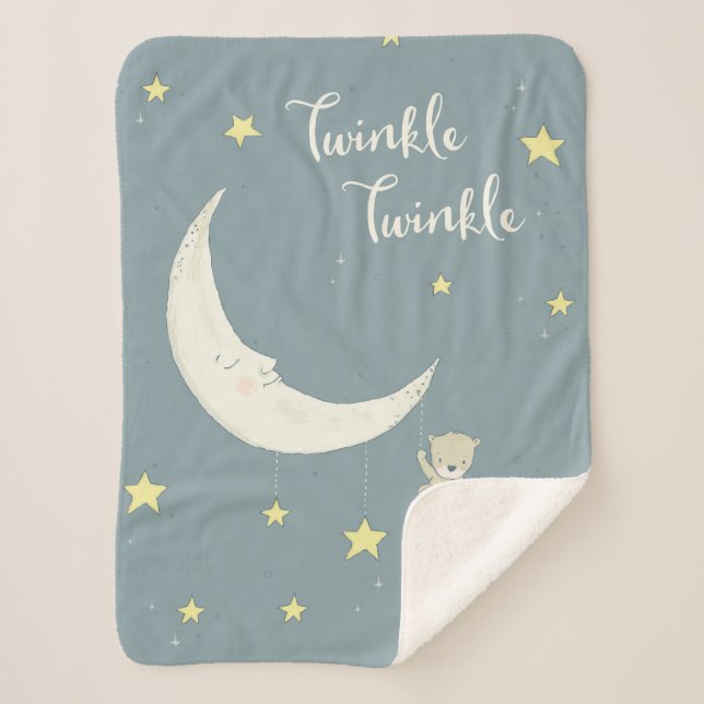 Twinkle Moon and Stars Sherpa Blanket (Front)