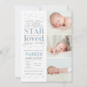 Twinkle Multi Photo Baby Boy Birth Announcement