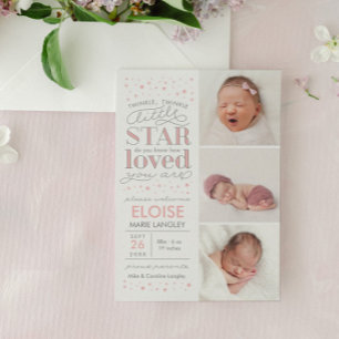 Twinkle Multi Photo Baby Girl Birth Announcement