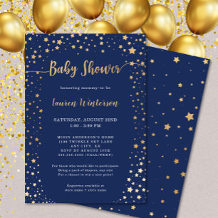 Twinkle Navy Gold Star Baby Shower Invitation