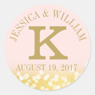 Twinkle Pink and Gold Monogram Classic Round Sticker