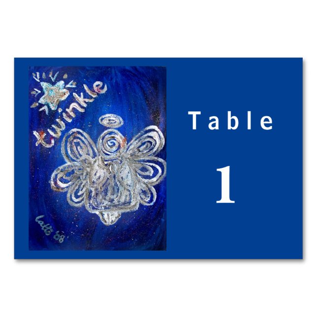 Twinkle Silver Angel Custom Table Cards (Front)