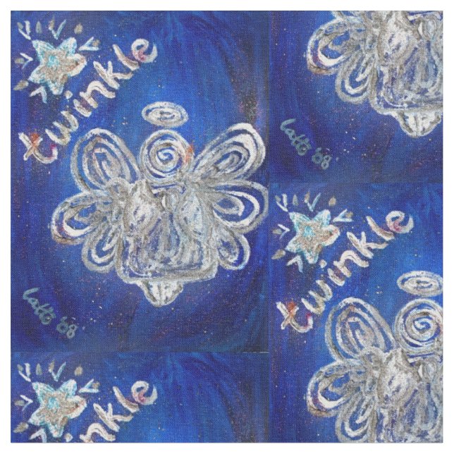Twinkle Silver Guardian Angel Art Fabric Material (Close Up)