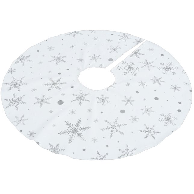 Twinkle Snowflake -Silver Grey & White- Brushed Polyester Tree Skirt (Angled)