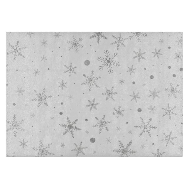Twinkle Snowflake -Silver Grey & White- Cutting Board (Front)