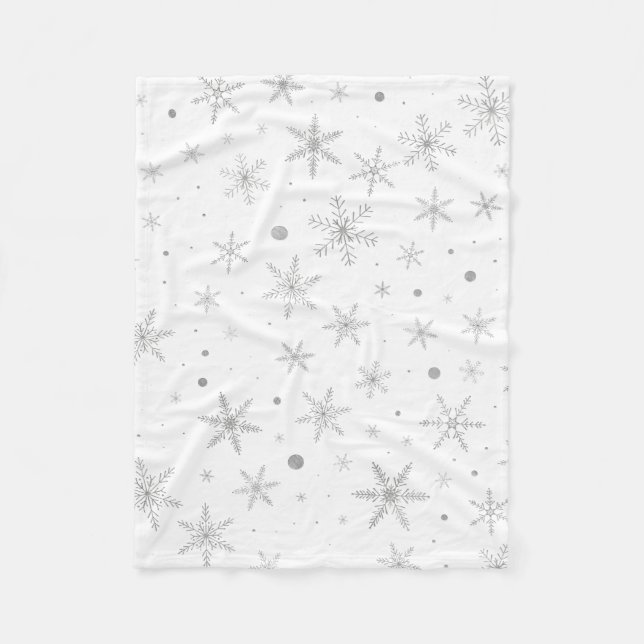 Twinkle Snowflake -Silver Grey & White- Fleece Blanket (Front)
