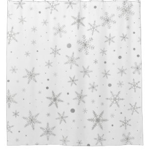 Twinkle Snowflake -Silver Grey & White- Shower Curtain