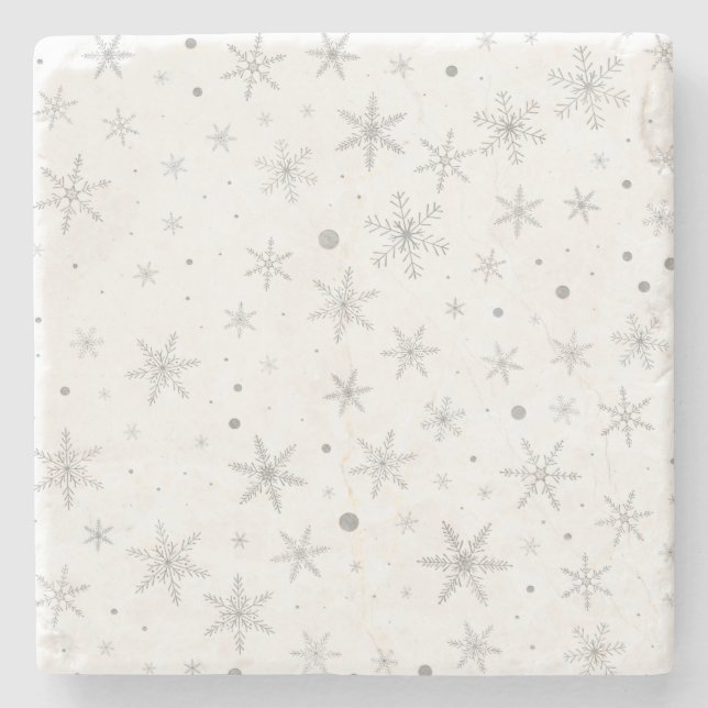 Twinkle Snowflake -Silver Grey & White- Stone Coaster (Front)