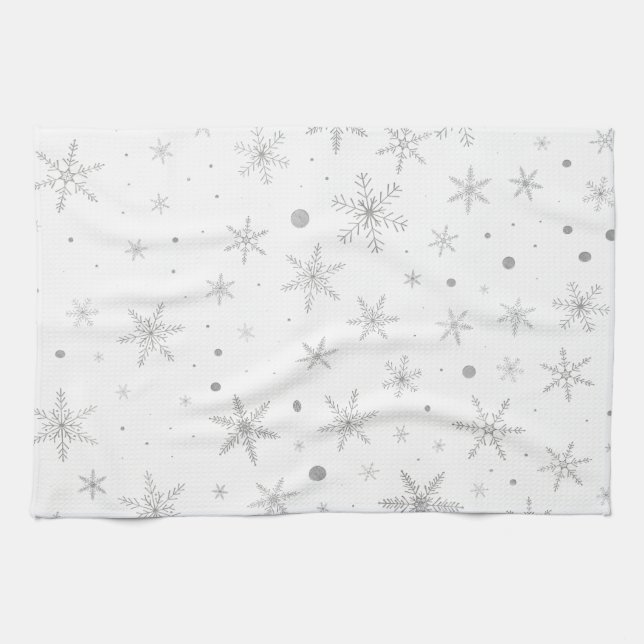 Twinkle Snowflake -Silver Grey & White- Tea Towel (Horizontal)