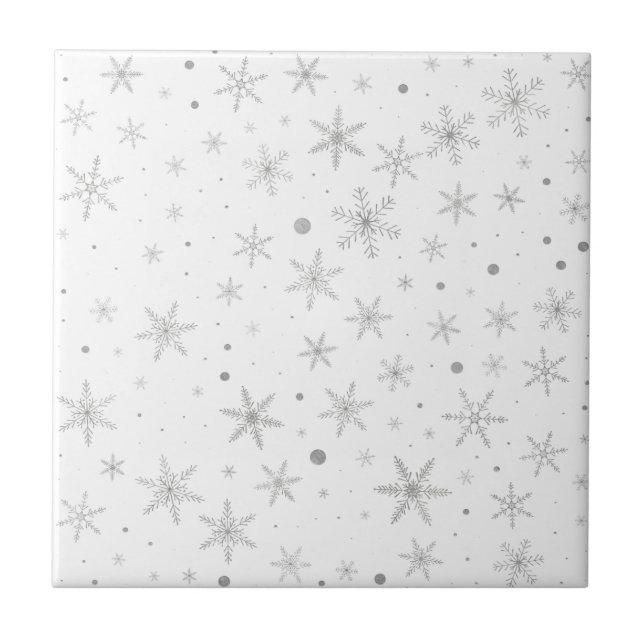 Twinkle Snowflake -Silver Grey & White- Tile (Front)