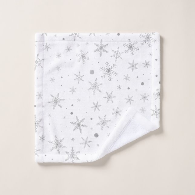 Twinkle Snowflake -Silver Grey & White- Wash Cloth (Wash Cloth)