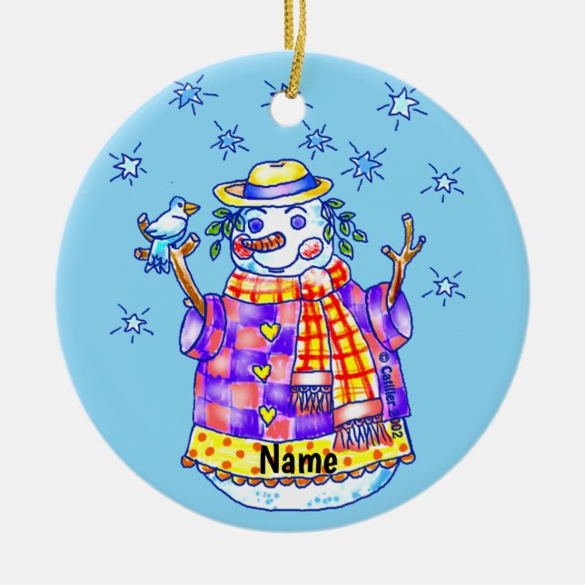 Twinkle Snowman  Ceramic Tree Decoration (Front)