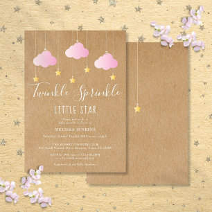 Twinkle Sprinkle Baby Shower Pink Rustic Kraft Invitation