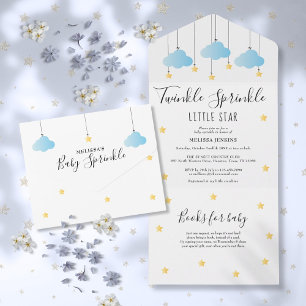 Twinkle Sprinkle Blue Clouds Gold Star Baby Shower All In One Invitation