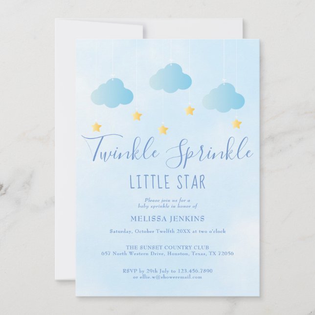 Twinkle Sprinkle Boy Blue All In One Baby Shower Invitation (Front)