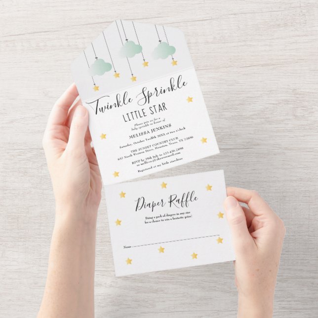 Twinkle Sprinkle Gender Neutral Baby Shower All In One Invitation (Tearaway)