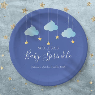 Twinkle Sprinkle Little Star Baby Shower Blue Paper Plate