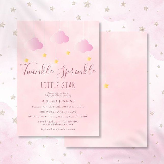 Twinkle Sprinkle Little Star Baby Shower Girl Pink Invitation (Twinkle Sprinkle Little Star Baby Shower Girl Pink Invitation)
