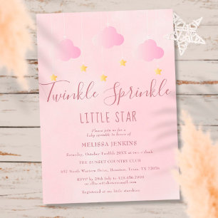 Twinkle Sprinkle Little Star Baby Shower Girl Pink Invitation