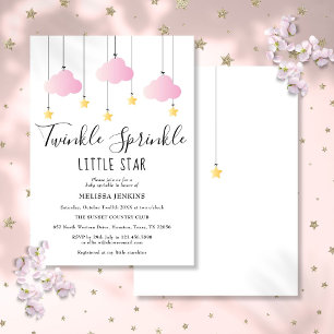 Twinkle Sprinkle Little Star Pink Girl Baby Shower Invitation