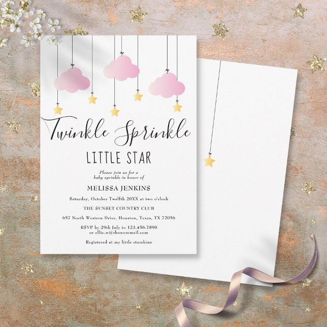 Twinkle Sprinkle Little Star Pink Girl Baby Shower Invitation (Twinkle Sprinkle Little Star Pink Girl Baby Shower Invitation)