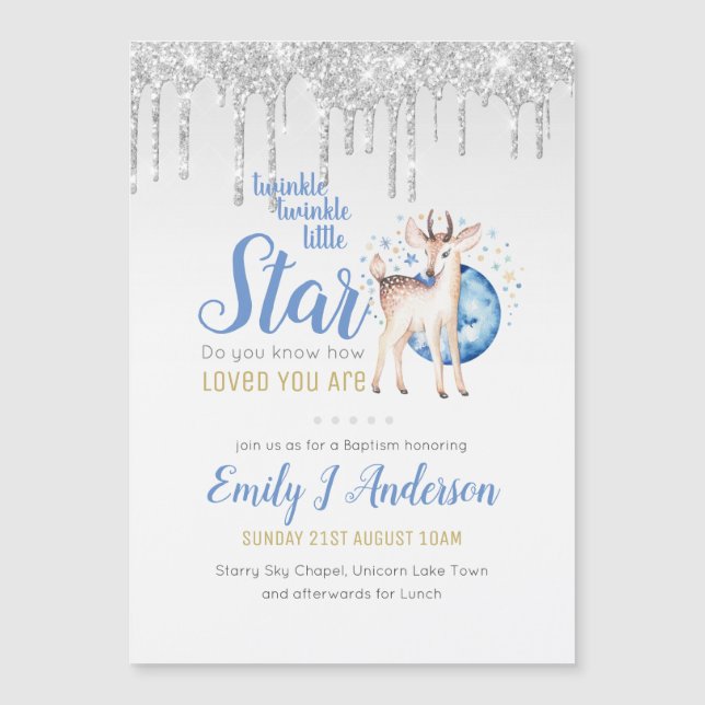 TWINKLE Star Drip Glitter Woodland Deer BAPTISM (Front)