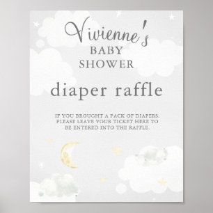 Twinkle Star Grey Baby Shower Diaper Raffle Poster