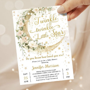 Twinkle Star Moon Baby Shower Gender Neutral Invitation