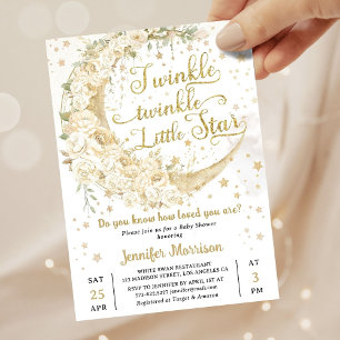 Twinkle Star Moon Baby Shower Gender Neutral Invitation