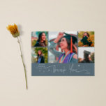 Twinkle Star Slate Blue Grad Multi Photo Thank You Announcement<br><div class="desc">Modern and whimsical graduation announcement photo card featuring 5 photos on the front and 1 on the back. The hand written script text says "Thank You" with twinkling stars. Add the graduate's name,  information,  and message to personalize this card. Slate blue color.</div>