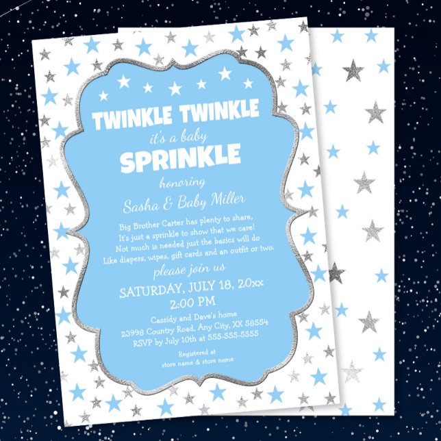 Twinkle Stars Baby Sprinkle boy invitations (Creator Uploaded)