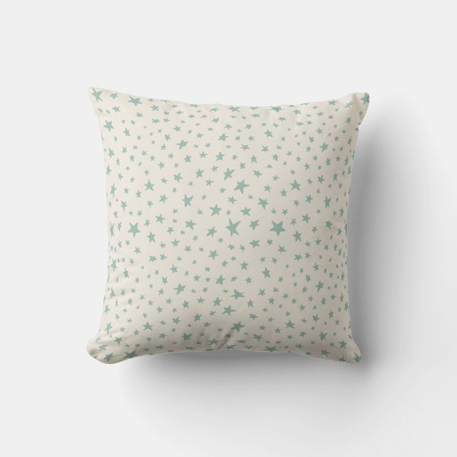 Twinkle Stars dusty teal and cream Cushion (Front)