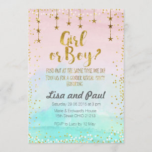 Twinkle stars gender reveal invitation