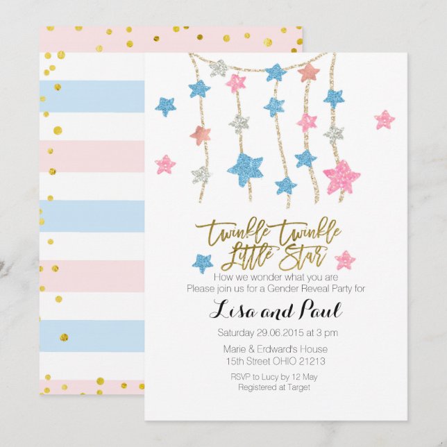 Twinkle Stars Girl or Boy Gender Reveal invitation (Front/Back)
