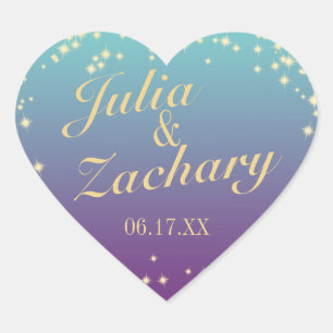 Twinkle Stars Ombre' Teal Purple Wedding Heart Sticker