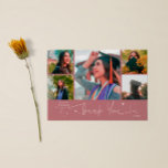 Twinkle Stars Pink Grad Multi Photo Thank You Announcement<br><div class="desc">Modern and whimsical graduation announcement photo card featuring 5 photos on the front and 1 on the back. The hand written script text says "Thank You" with twinkling stars. Add the graduate's name,  information,  and message to personalize this card. Pink color.</div>