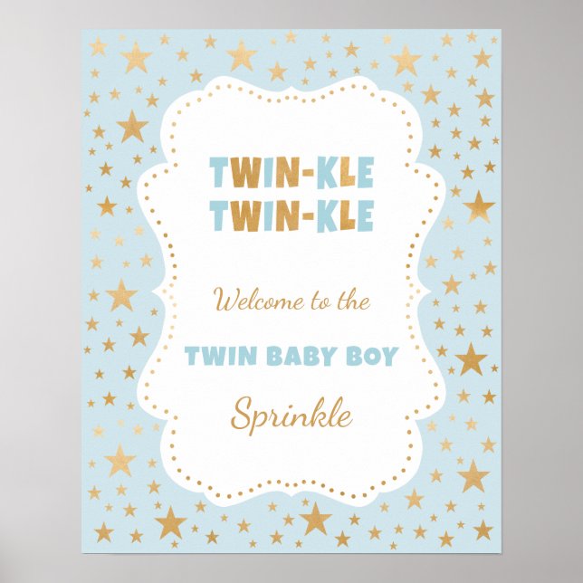 Twinkle Twin boy baby sprinkle welcome sign (Front)